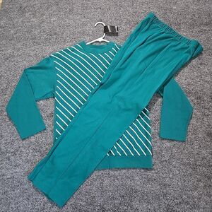 VTG Track Sweatsuit Teal Green SzM Candycane Stripe Athleisure Lounge Set USA